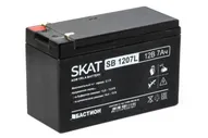 Аккумулятор SKAT SB 1207, 12V, 7Ah, maximum charge current 2.1 A. Terminal type - F1 knife. Case size - 66x151x100. Weight - 2.1 kg. Service life - 6 years. Warranty - 18 months.
